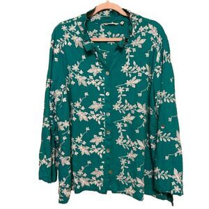 Soft Surroundings Embroidered Floral Button Up Tunic Womens 3X Rayon Linen Blend